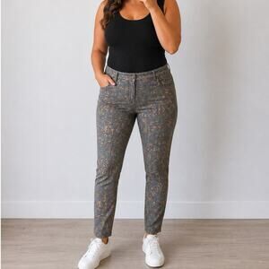 Marfinno 🌿Women’s Metallic Print Skinny Pants Size 14 Gray Gold Stretch